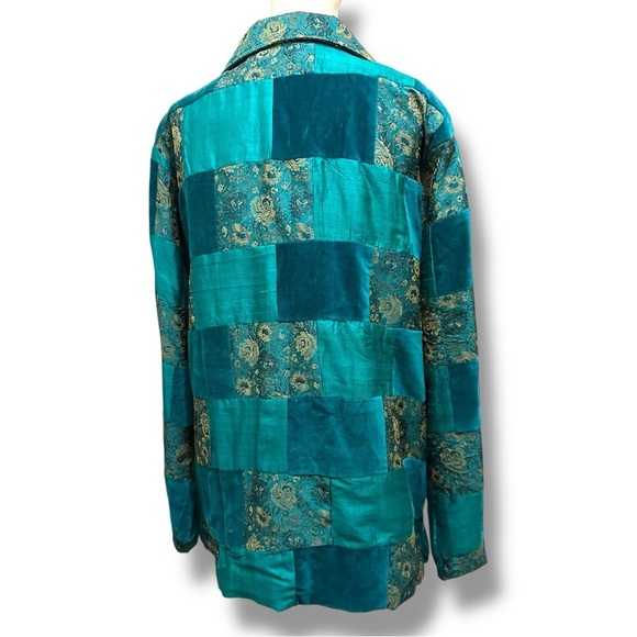 156 Norm Thompson |NWOT India Patchwork Jacket Teal Boho Vintage Style (size XL) - Picture 5 of 13